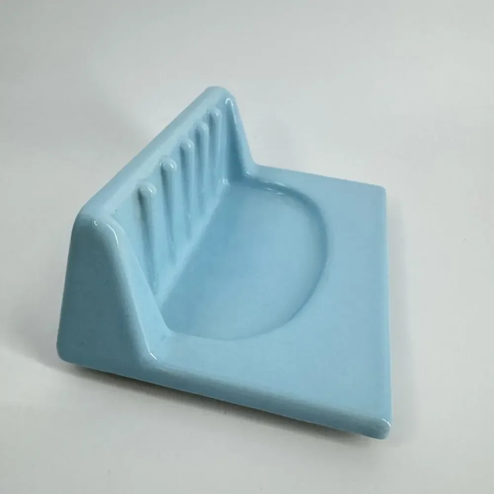 MCM Tile Soap Holder Shower Wall Mount Sky Blue Ceramic 70’s mid Century Vtg